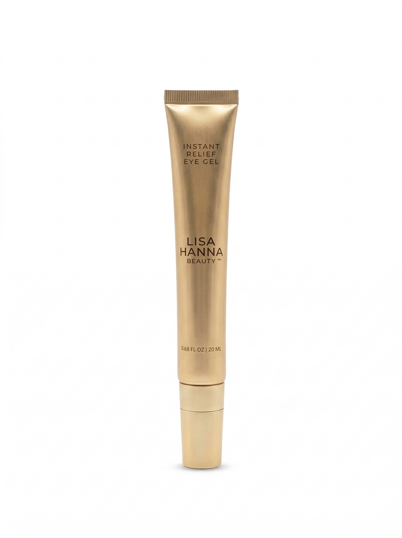 Lisa Hanna Beauty Instant Relief Eye Gel under eye treatment for puffiness and radiance.