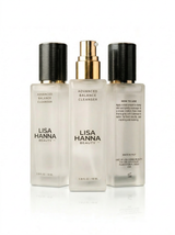Lisa Hanna Beauty Advanced Balance Cleanser hydrating facial cleanser 100 ml frosted glass bottles with gold pump.
